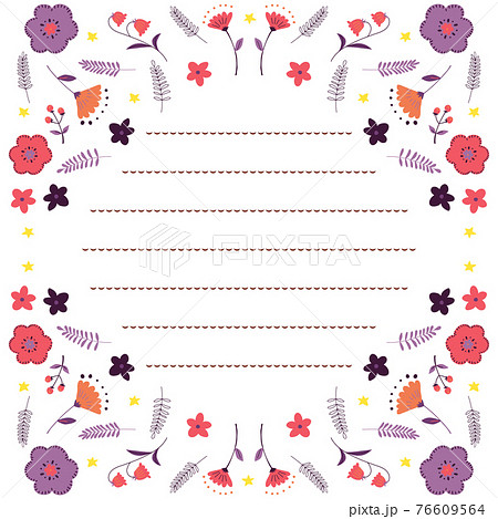 ピンクと紫のお花のお手紙フレーム東欧風のイラスト素材 [76609564] - PIXTA