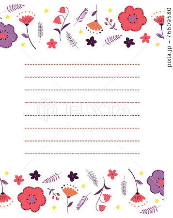 ピンクと紫のお花のお手紙フレーム東欧風 76609580