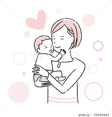 手描き1color ママ大好き 赤ちゃんに頬擦りのイラスト素材
