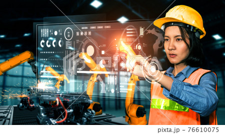 Advanced robot arm system for digital industry and factory robotic technology 76610075