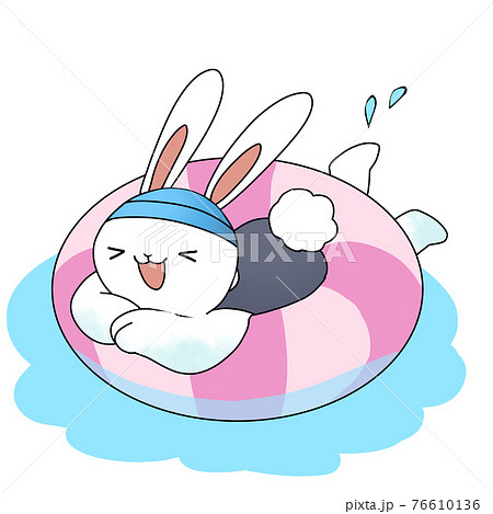 うきわで泳ぐウサギ(笑顔) 76610136