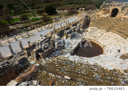 Ruins of the Upper Agora at Ephesus ancient site in Turkey.  76610461