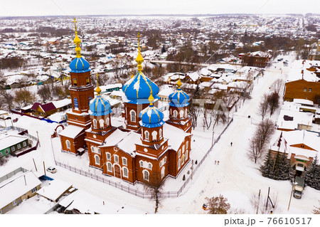 Petrovsk cityscape with Cathedral of Intercession of Holy Virgin in winter Petrovsk cityscape with Cathedral of Intercession of Holy Virgin in winter 76610517