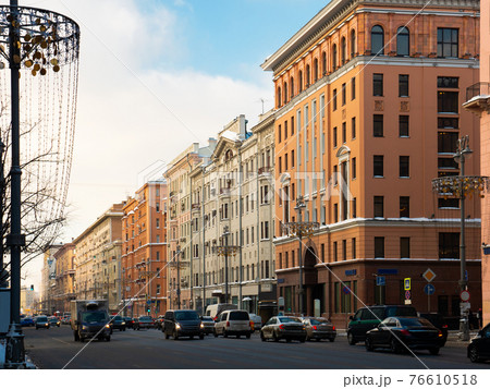 Tverskaya Street in Moscow with rush hour traffic on winter day Tverskaya Street in Moscow with rush hour traffic on winter day 76610518