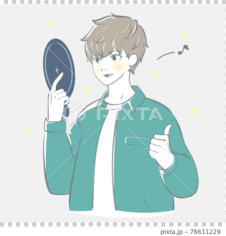 A man rejoicing in the mirror 76611229