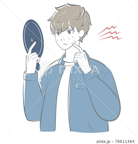 鏡に向かって悲しむ男性のイラスト素材