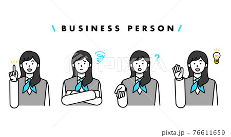 色々なポーズをしたビジネスウーマンの上半身イラストセットのイラスト素材