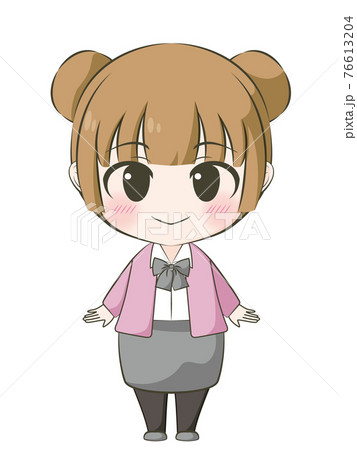 ビジネス系 笑顔の女性 アニメ風デフォルメイラストのイラスト素材