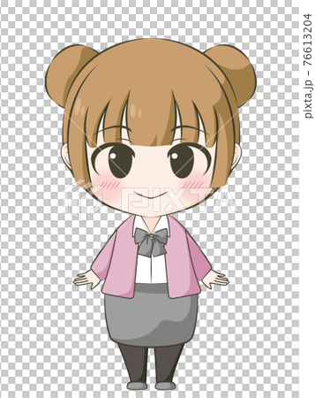 ビジネス系 笑顔の女性 アニメ風デフォルメイラストのイラスト素材