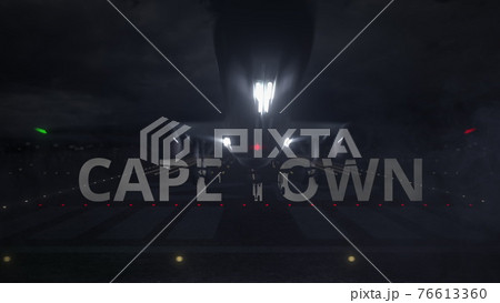 Airliner taking off from the airport runway and CAPE TOWN city name, 3d rendering Airliner taking off from the airport runway and CAPE TOWN city name, 3d rendering 76613360