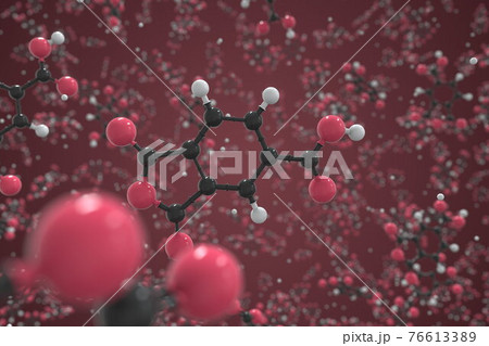 Trimellitic anhydride molecule made with balls, scientific molecular model. Chemical 3d rendering 76613389