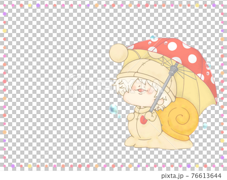 Snail holding an umbrella Red ver with a dot frame of the rainy season Snail holding an umbrella Red ver with a dot frame of the rainy season 76613644