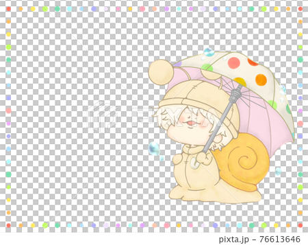 傘をさすカタツムリさん 梅雨のドットフレーム付き ホワイトver 傘をさすカタツムリさん 梅雨のドットフレーム付き ホワイトver 76613646