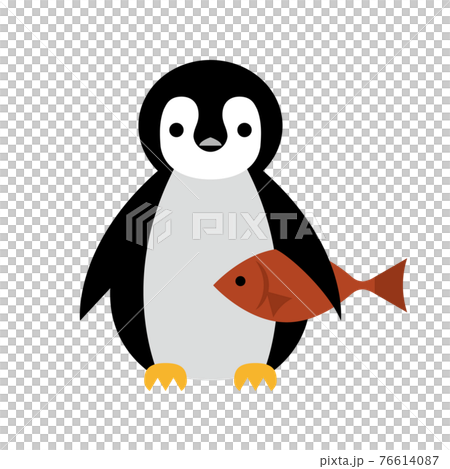 魚を抱えてる太ったペンギンのイラスト素材