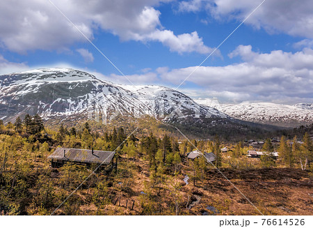 Norway with landscape during spring time. Railroad from Flam to Myrdal in Norway Norway with landscape during spring time. Railroad from Flam to Myrdal in Norway 76614526