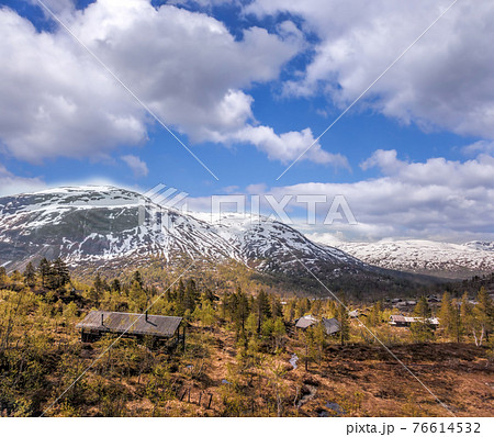 Norway with landscape during spring time. Railroad from Flam to Myrdal in Norway 76614532