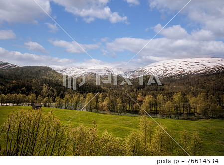 Norway with landscape during spring time. Railroad from Flam to Myrdal in Norway Norway with landscape during spring time. Railroad from Flam to Myrdal in Norway 76614534