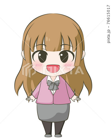 ビジネス系 笑顔の女性 アニメ風デフォルメイラストのイラスト素材