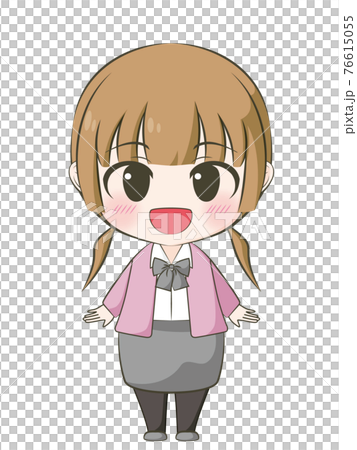 Business-type smiling woman anime-style deformed illustration 76615055