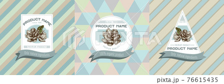 Three colored labels with illustration of magnolia flowers 76615435