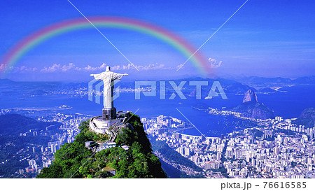 リオデジャネイロのキリスト像にかかる虹 リオデジャネイロのキリスト像にかかる虹 76616585
