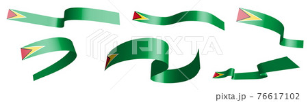 Set of holiday ribbons. flag of Guyana waving in wind. Separation into lower and upper layers. Design element. Vector on white background