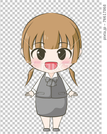 ビジネス系 笑顔の女性 アニメ風デフォルメイラストのイラスト素材