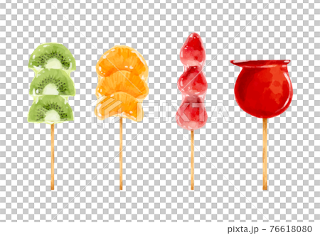4種類のフルーツ飴のセット　水彩ベクターイラスト 76618080
