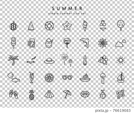 夏季項目圖標集插畫線海暑假煙花簡約西瓜向日葵 76619083
