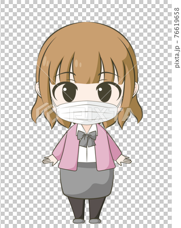 ビジネス系 マスクの女性 アニメ風デフォルメイラストのイラスト素材