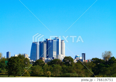 名古屋市、名古屋駅前超高層ビル群とその周辺の風景 76619751