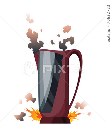 Broken home appliances. Damaged kettle. Domestic icon isolated on white. Burning electronics. Homeappliances or burnt electrical household equipment in fire Broken home appliances. Damaged kettle. Domestic icon isolated on white. Burning electronics. Homeappliances or burnt electrical household equipment in fire 76622723