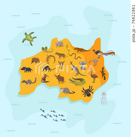 Animal map of australia. Nature fauna... - Stock Illustration [76622861] -  PIXTA