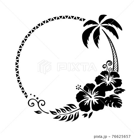 Hibiscus And Palm Tree Decorative Frame Round Stock Illustration