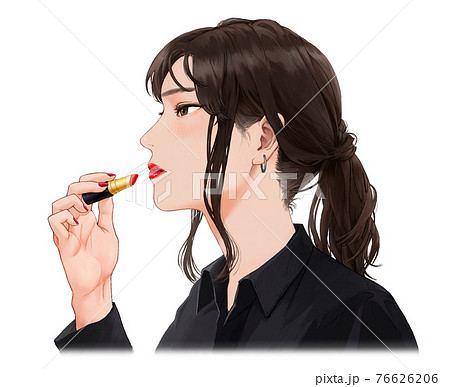 口紅を塗る女性 イラストのイラスト素材