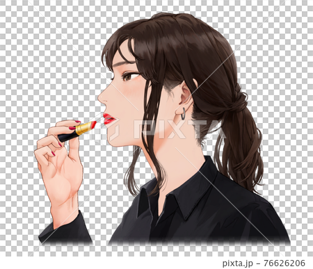 一個女人塗口紅的插圖 一個女人塗口紅的插圖 76626206