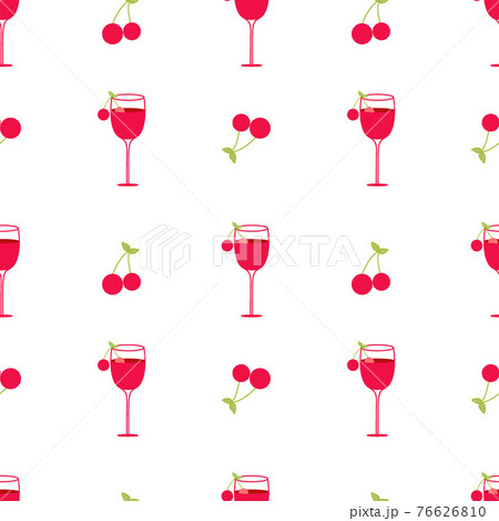 Illustration depicting a cocktail with cherries and a green leaf on a white background. Illustration depicting a cocktail with cherries and a green leaf on a white background. 76626810