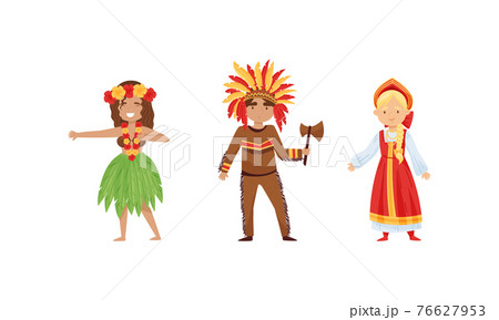 People Characters Wearing Traditional Ethnic Clothing of Various Countries Vector Set 76627953