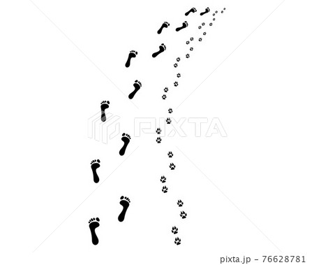 Footprints of bare feet and paws dog, turn right Footprints of bare feet and paws dog, turn right 76628781
