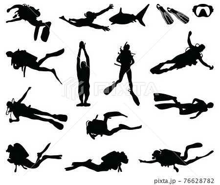 Black silhouette of diver on a white background Black silhouette of diver on a white background 76628782