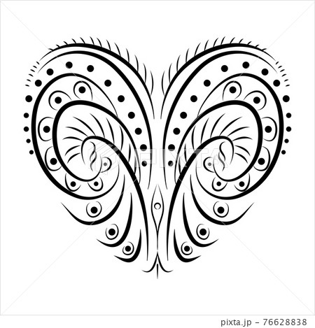 Stylized black and white heart qith ornament. 76628838