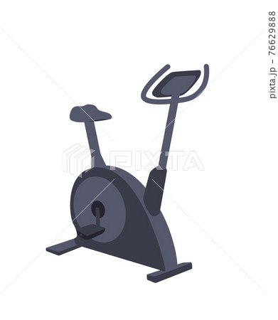 Black exercise bike Modern cartoon clip art isolated on white background. Stationary bicycle Flat icon vector illustration. Cycling equipment machine for Gym, home workout activity 76629888