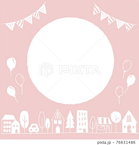 街並みとガーランドのシルエットのフレームのイラスト素材