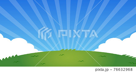 背景素材 青空と草原 お祝い 明るい カラフルな 横長バナー イラスト テキストスペース のイラスト素材