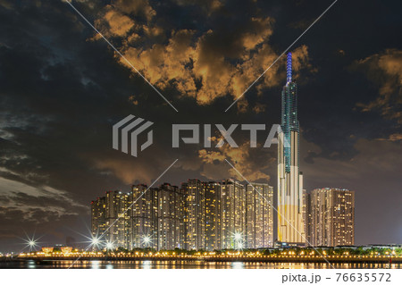 Beautiful skylines of Ho Chi Minh city in the amazing sunset 76635572