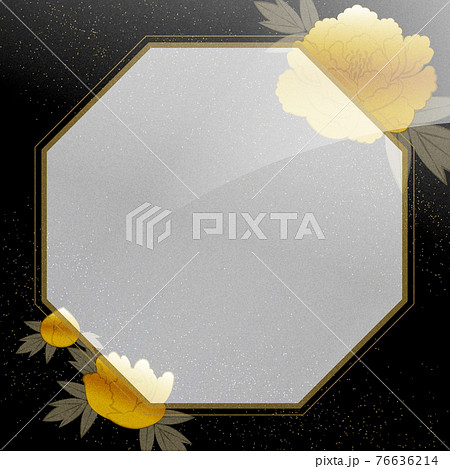 牡丹の花の金銀の蒔絵 黒い背景 コピースペースありのイラスト素材