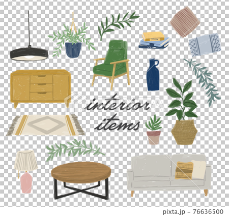 Interior furniture Living foliage plants Hand-painted illustrations Watercolor 76636500