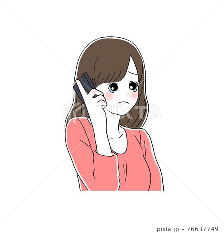 泣きながら電話する女性のイラスト素材