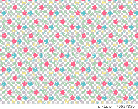 Simple motif pattern of spring-colored flowers and birds Simple motif pattern of spring-colored flowers and birds 76637859