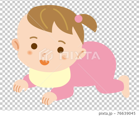 ハイハイをする女の子の赤ちゃんのシンプルなイラスト 白背景のイラスト素材